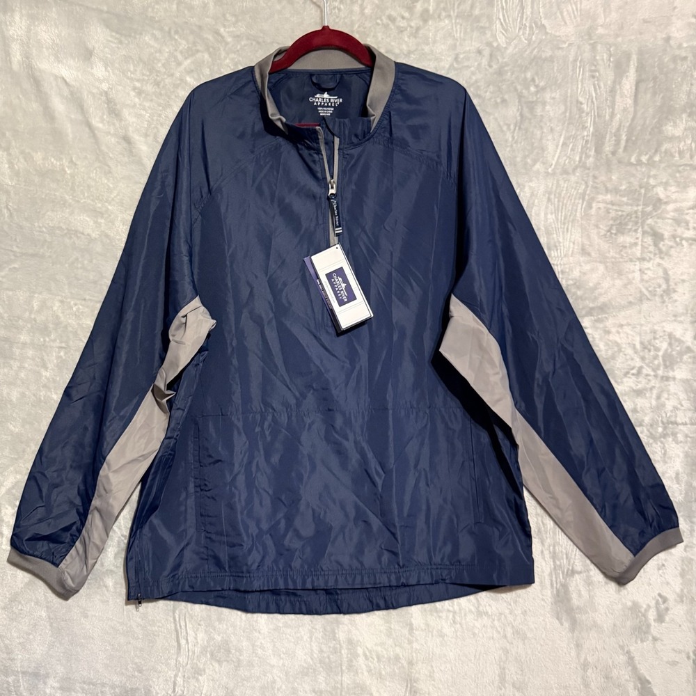 Charles River Apparel Pullover Windbreaker Bunker Windshirt Mens XL Navy Golf - Picture 2 of 11
